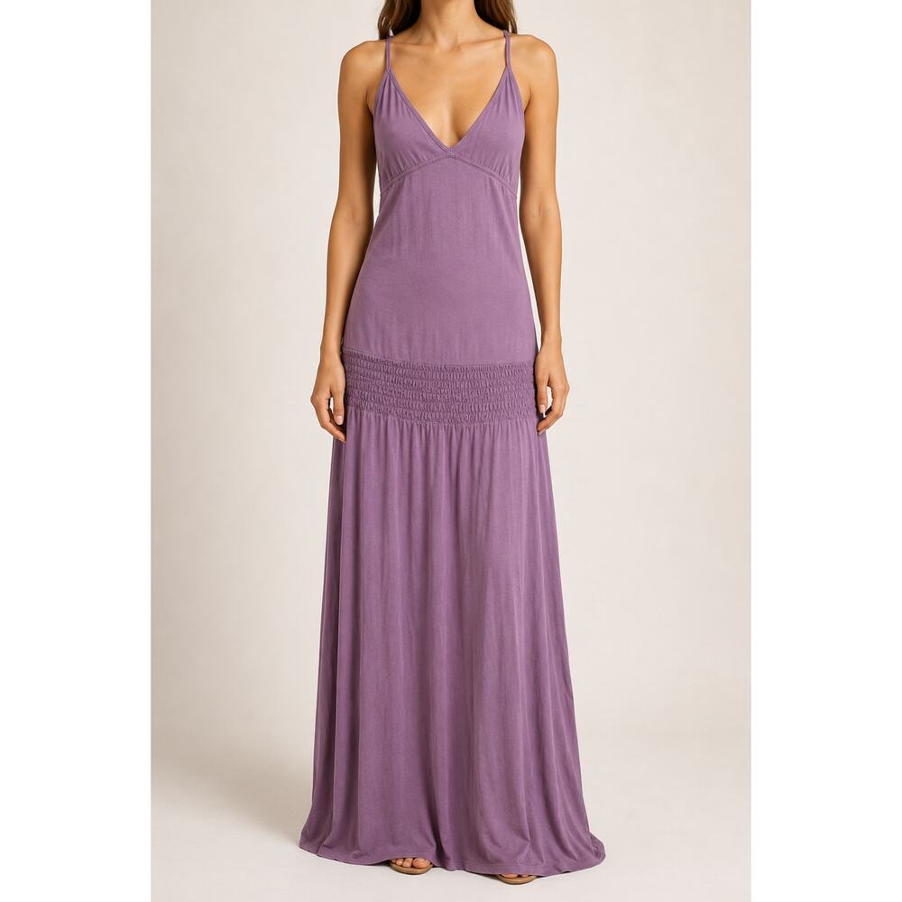 Enza Costa Smocked Drop Waist Maxi Dress Purple Size Medium